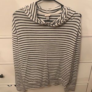 striped navy and blue pull-over